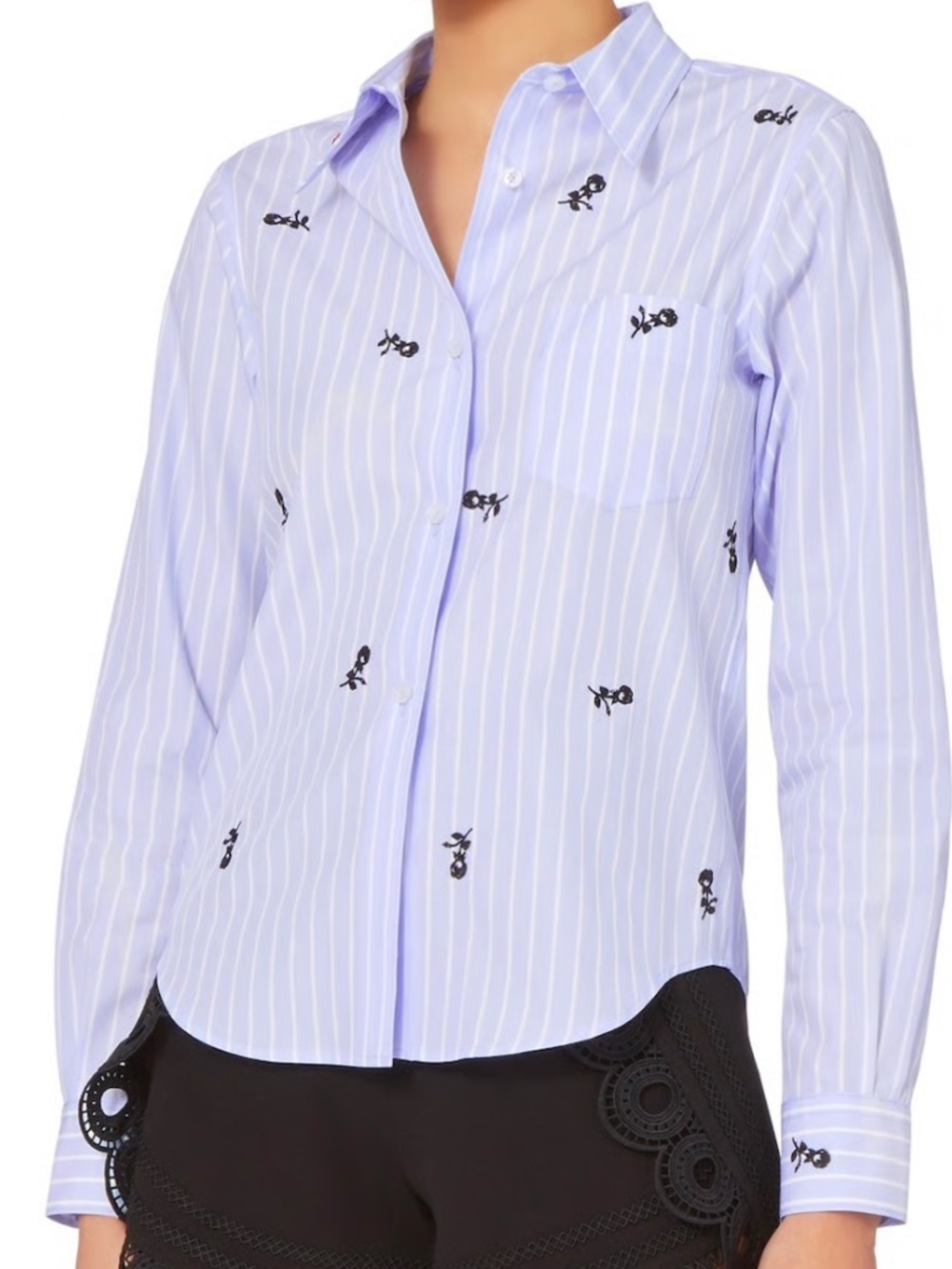 SONIA by Sonia Rykiel | Floral Embroidered Striped Button Up Shirt | XS